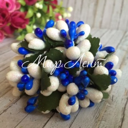 Веточка Wow, белый перламурт с синим, упаковка 12 пучков