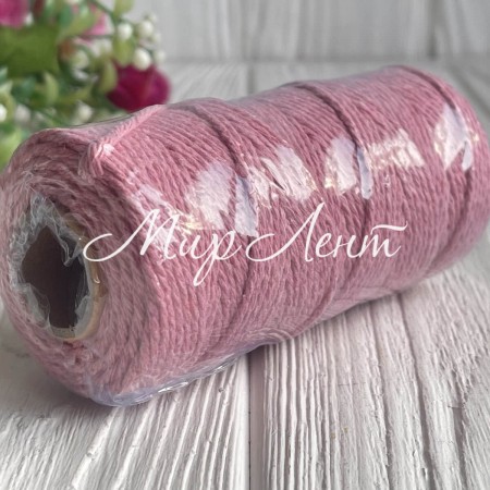 Хлопковый шнур, 2 мм, светло-розовый, рулон 100 м