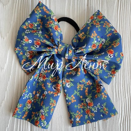 Резинка Твилли большой бант в цветочек, 16 см, светло-синяя, шт.