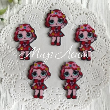 Кабошон Lol со стразами, 3,5 см, в платье красном и повязке, упаковка 25 шт.