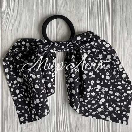 Резинка Твилли с перемычкой в цветочек, 25 см, черная с белым, шт.