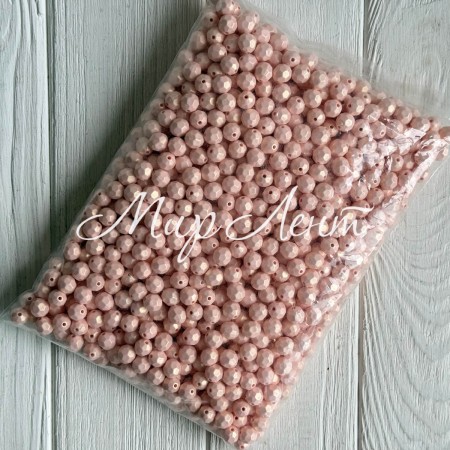 Бусина акриловая перламутровая граненый круг (С11811), 10 мм, светло-розовая, упаковка 500 г