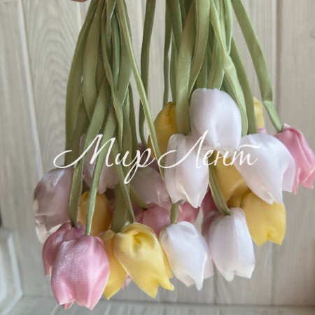 Тюльпаны из органзы, 42 см, пастельный микс, упаковка 20 шт.