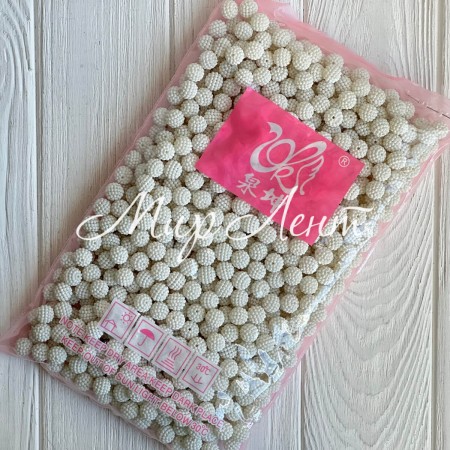 Бусина в пупиришку кругла матова, 12 мм, біла, упаковка 500 г