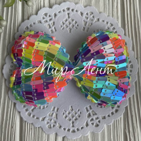 Аппликация бант с паетками (большой), 10х6 см, яркий микс, упаковка 20 шт.