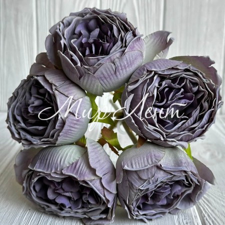 Букет пионовидной розы, 7х26 см, лилово-серый, букет з 5 шт.