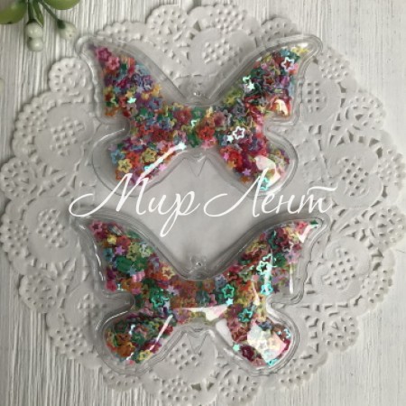 Силіконова метелик з наповнювачем, 7х4,5 см, різнокольорові порожні зірки, упаковка 20 шт.