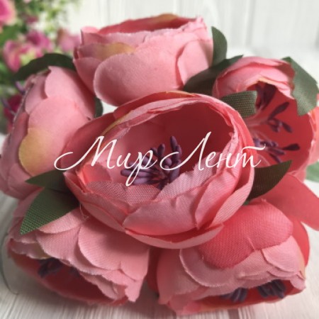 Півонії тканинні на гілочці, 4 см, світло-коралові, упаковка 30 шт.