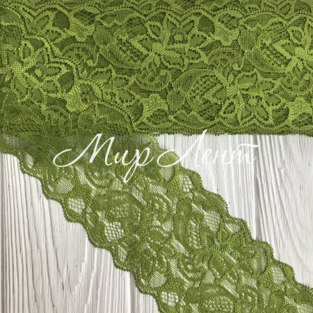 Кружево стрейчевое "Изабель", 8 см, оливковый, рулон 9 м