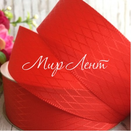 Атлас диагональ, 2,5 см, красный, рулон 23 м