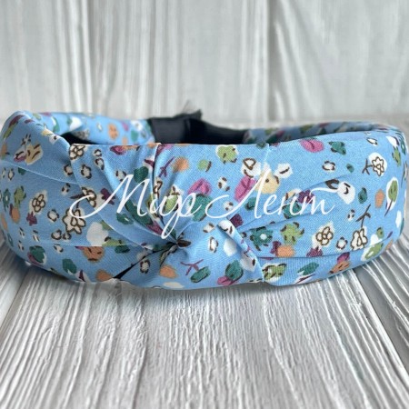 Обруч софт чалма в цветочек, 4 см, голубой с хлопком, шт. 