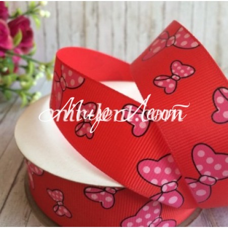 Репс 2,5 см, бантики, красный, рулон 23 м