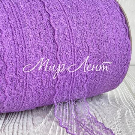 Кружево цветочек, 4,5 см, фиолетовое, (не стрейчевое), бобина 270 м