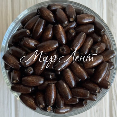 Деревянные бусины (овал), 15х7 мм, коричневые, упаковка 500 г