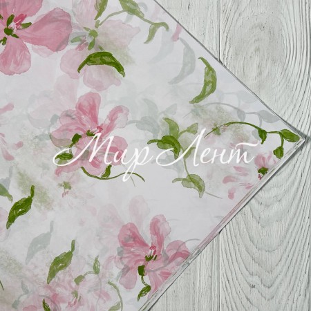 Бумага тишью с цветочным принтом (J00395), 50х68 см, светло-розовый, упаковка 20 шт.