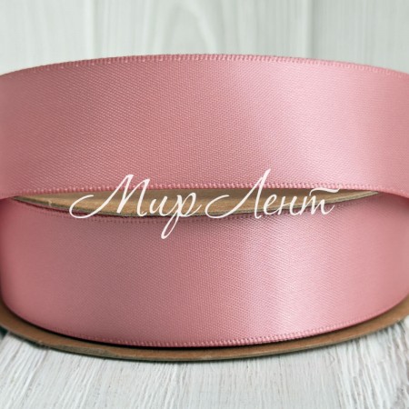 Двусторонняя атласная лента New (премиум), 2,5 см, пудровая, рулон 23 м