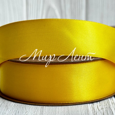 Атлас двосторонній (преміум), 2,5 см, жовтий, рулон 23 м