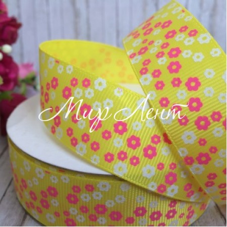 Репс 2,5 см, маленька квіточка, жовтий, рулон 23 м