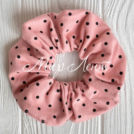 Скранч трикотаж горох, 12 см, пудровый в черный горох, шт.