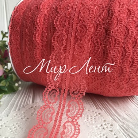 Кружево завиток, 4,5 см, коралловое (не стрейчевое), бобина 200 ярдов (182 м)