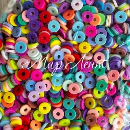 Плоские бусины, 6 мм, цветной микс, маленькая упаковка 50 г