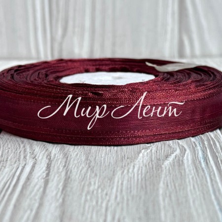 Органза с атласным кантом, 1,2 см, темно-бордовая, рулон 45 м