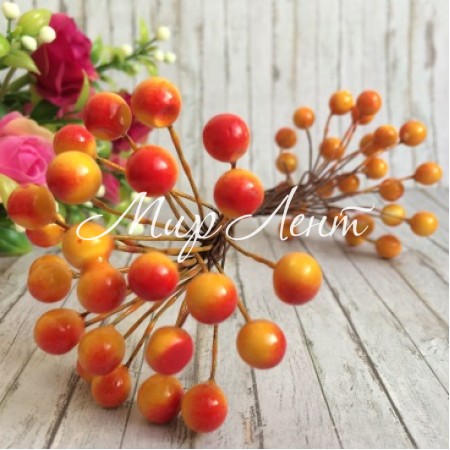 Калина глянцевая, 8 мм, оранжево-красная, упаковка 500 шт.