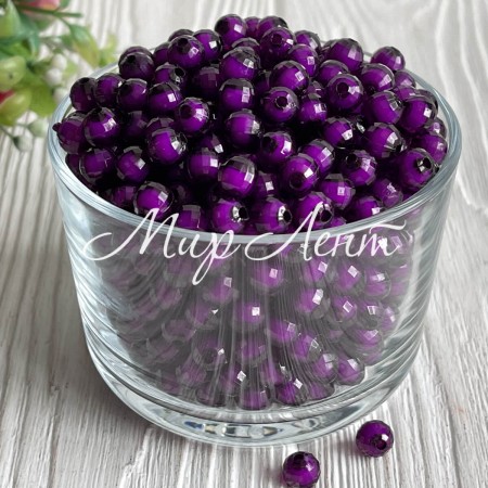 Бусина пластик с белой серединкой, 8 мм, темно-фиолетовая, упаковка 500 г