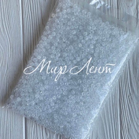 Бусина "бите скло", 10 мм, біла, велика упаковка 500 г