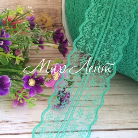 Кружево цветочек, 4,5 см, мятное, (не стрейчевое), бобина 300 ярдов (270 м)