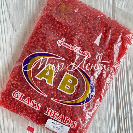 Бисер, размер 6/0, красный прозрачный (5), упаковка 400 г