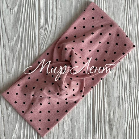 Повязка трикотаж чалма в горох, 21х9 см, пудровая в черный горох, шт.