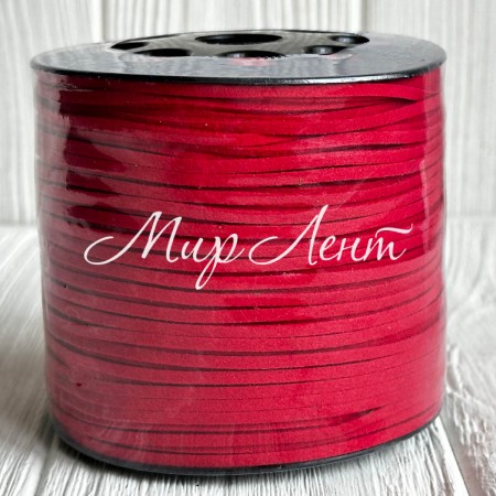 Кожаный шнур, 0,26х1,4 мм, красный, рулон 90 м 