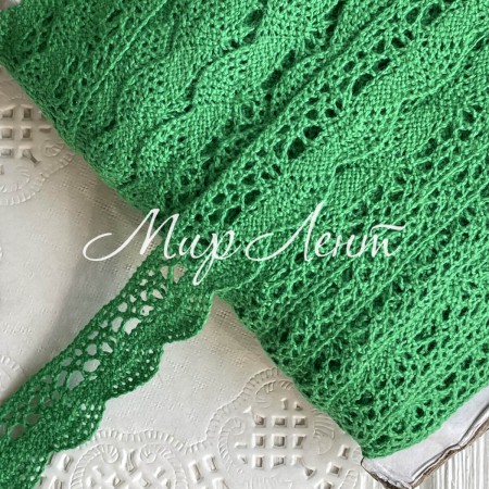 Кружево вязаное Айрис (D03602), 2 см, зеленое, рулон 45 м