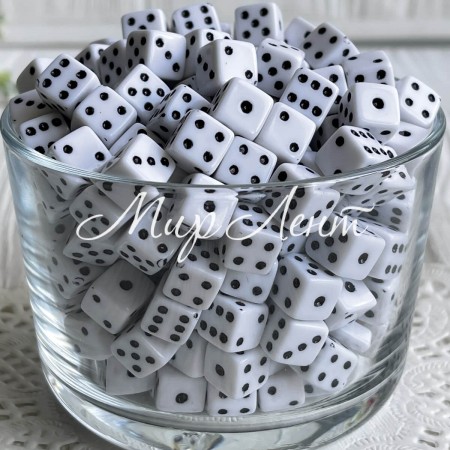 Бусина ігровий кубик, 10 мм, білий, упаковка 500 г