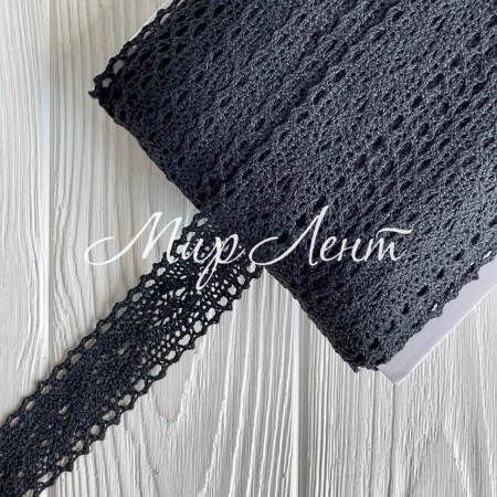 Кружево вязане Лорі (D30031), 2,8 см, чорне, рулон 45 м