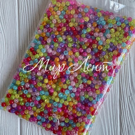 Бусина "бите скло", 10 мм, кольоровий мікс, велика упаковка 500 г