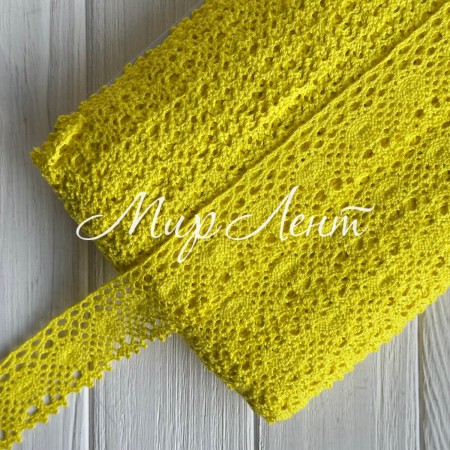 Кружево вязаное Сабрина (D030046), желтый, 4 см, рулон 45 м