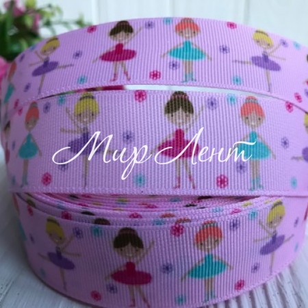 Репс 2,5 см, балерини на рожевому, рулон 23 м