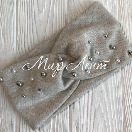 Повязка ангора с микс жемчугом, 10,5 см, серо-бежевая, шт.