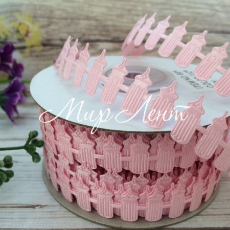 Мереживна дитяча стрічка, пляшечка, 2 см, світло-рожева