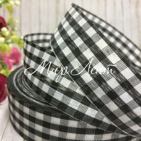 Лента клетка, 2,5 см, черная, рулон 45 м