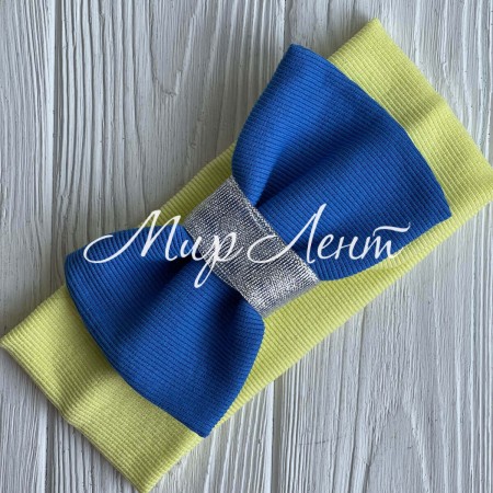 Повязка рубчик бант Ukraine, 11 см, сине-желтая с парчой, шт.