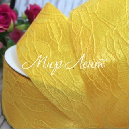 Атлас 4 см, мереживо, темно-жовтий, рулон 17,5 м