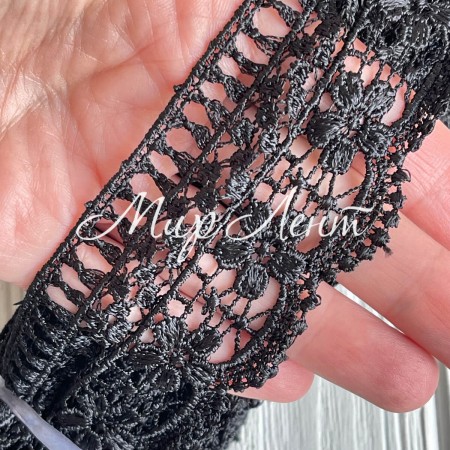 Кружево макраме Ванесса, 5 см, чорне, рулон 9 м