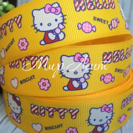 Репс 2,5 см, Китти Sweet, желтый, рулон 23 м