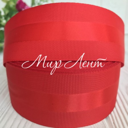 Репс с атласной полосой, 4 см, красный, рулон 23 м