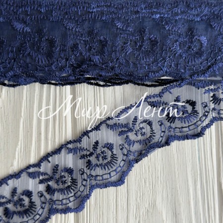 Кружево яблочко, 4,5 см, сапфировый, рулон 9 м