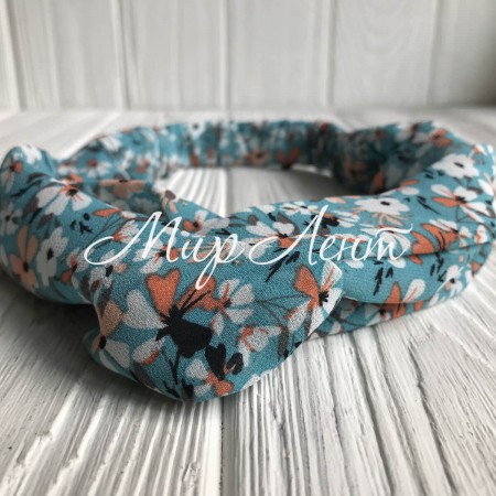 Повязка-переплет шифон в цветочек, 6 см, бирюзовый, шт.