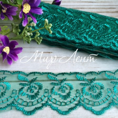 Кружево яблочко, 4,5 см, изумрудный, рулон 9 м